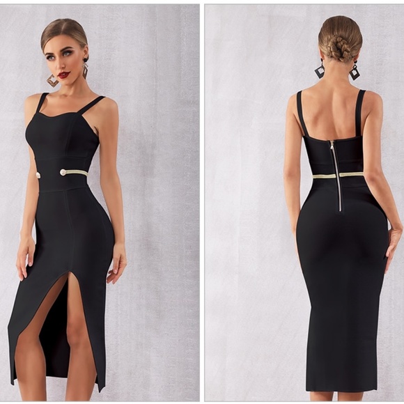 Bandage Embellished Bodycon Midi Dress in BLACK - Picture 5 of 11
